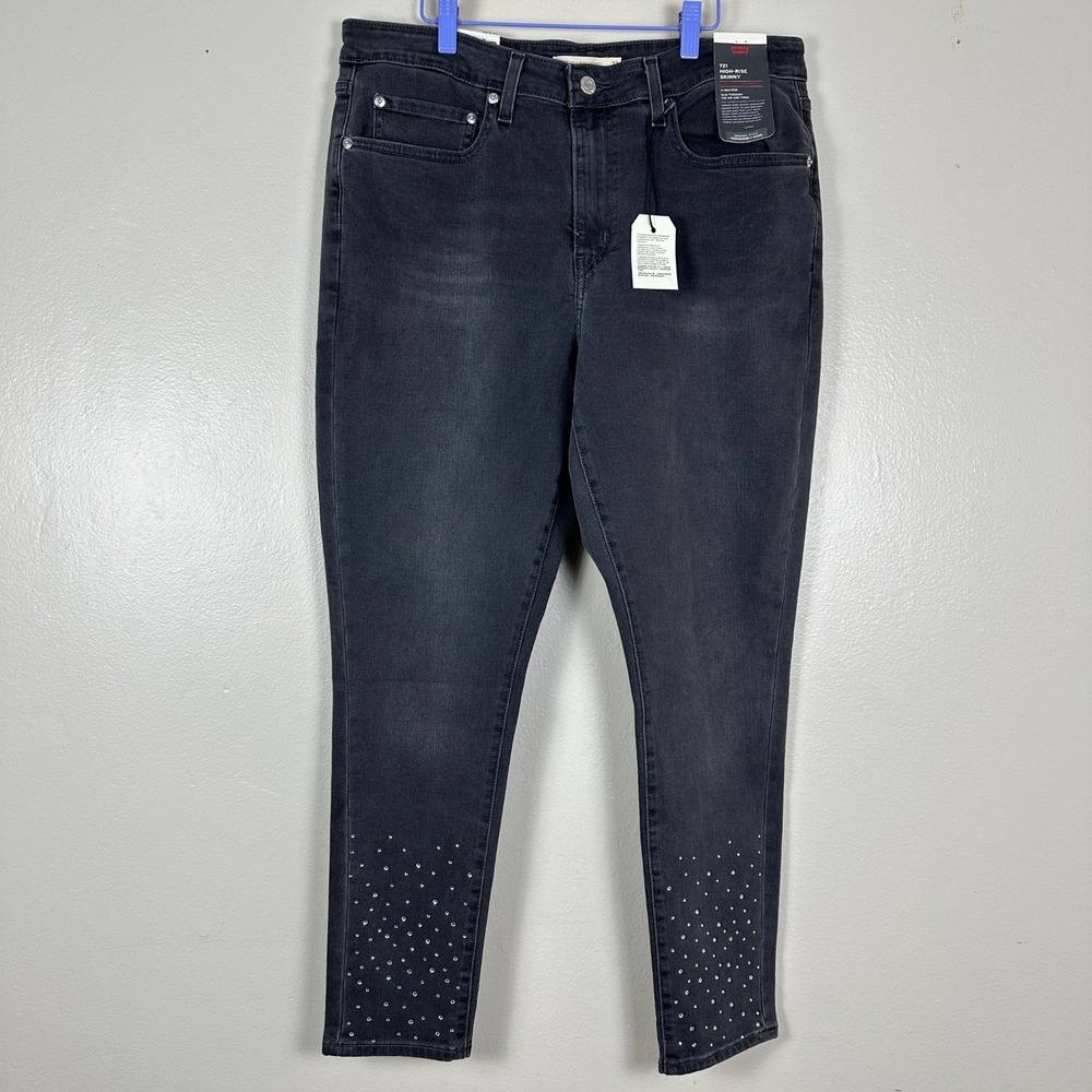 Levi's Women's 32x28 721‎ High-Rise Skinny Jeans Black Rhinestone NEW
